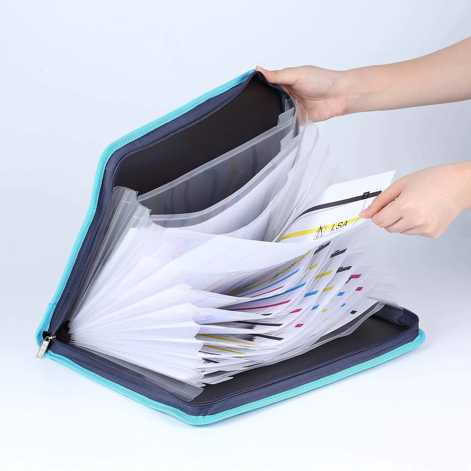TIANSE Cartella Portadocumenti Espandibile 13 Tasche A4 Blu