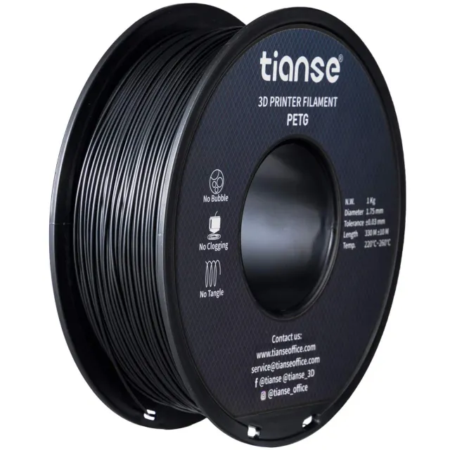 TIANSE PETG Filamento 3D 1,75mm Nero 1kg +/-0,03mm