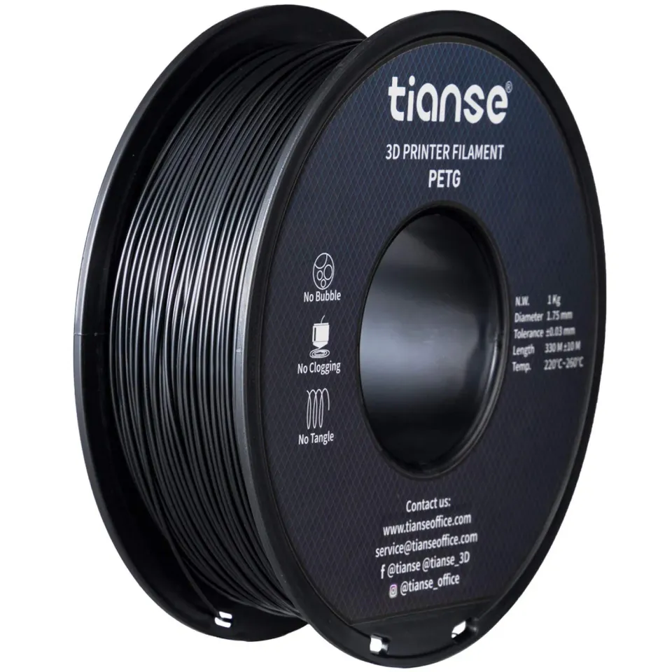 TIANSE PETG Filamento 3D 1,75mm Nero 1kg +/-0,03mm