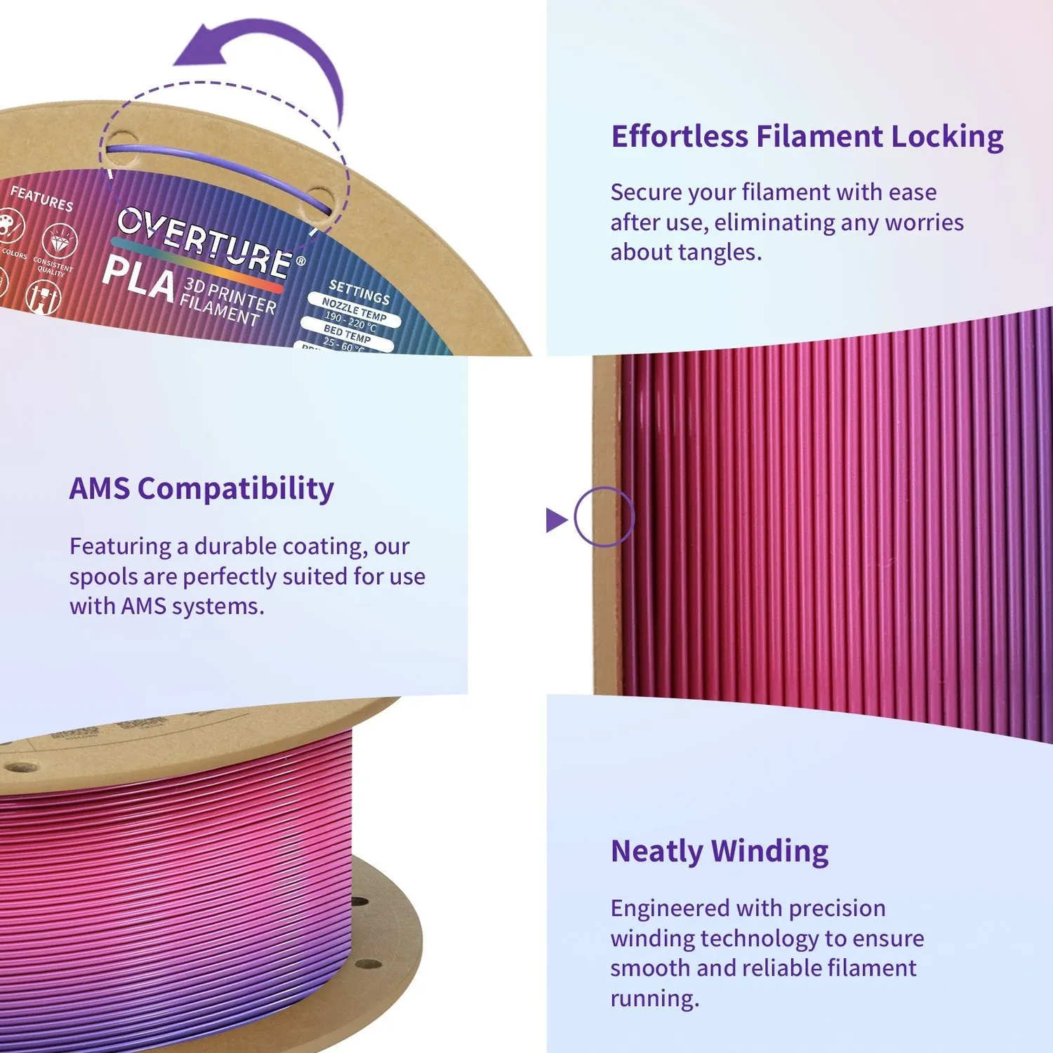 Overture PLA Gradient Filamento 1,75mm 1kg rainbow lucido