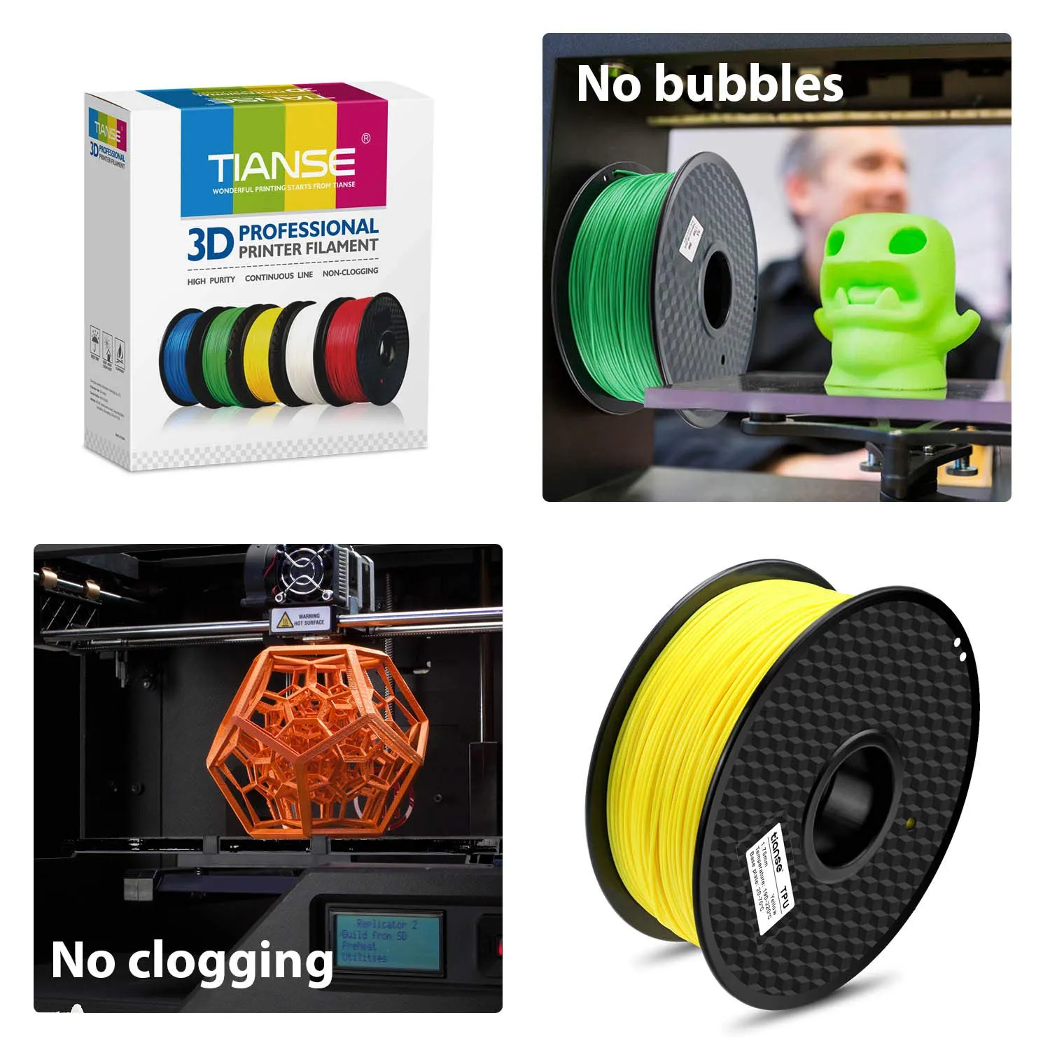 TIANSE TPU Filamento 3D 1,75mm Giallo 1kg Flessibile
