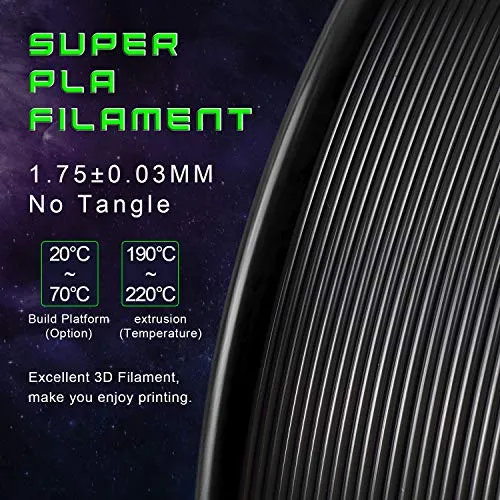TIANSE Filamento PLA 1,75 mm nero 1 kg precisione +/-0,03 mm