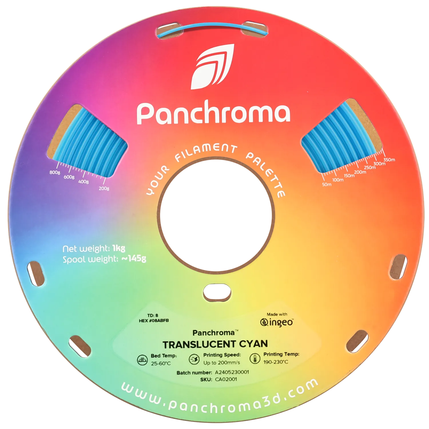 Panchroma Translucent PLA filamento 1,75mm 1kg traslucido