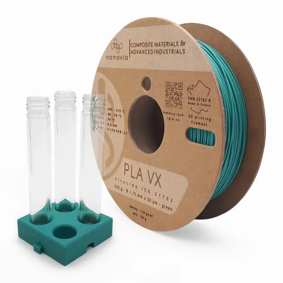 Nanovia PLA VX filamento verde virucida oggetti quotidiani