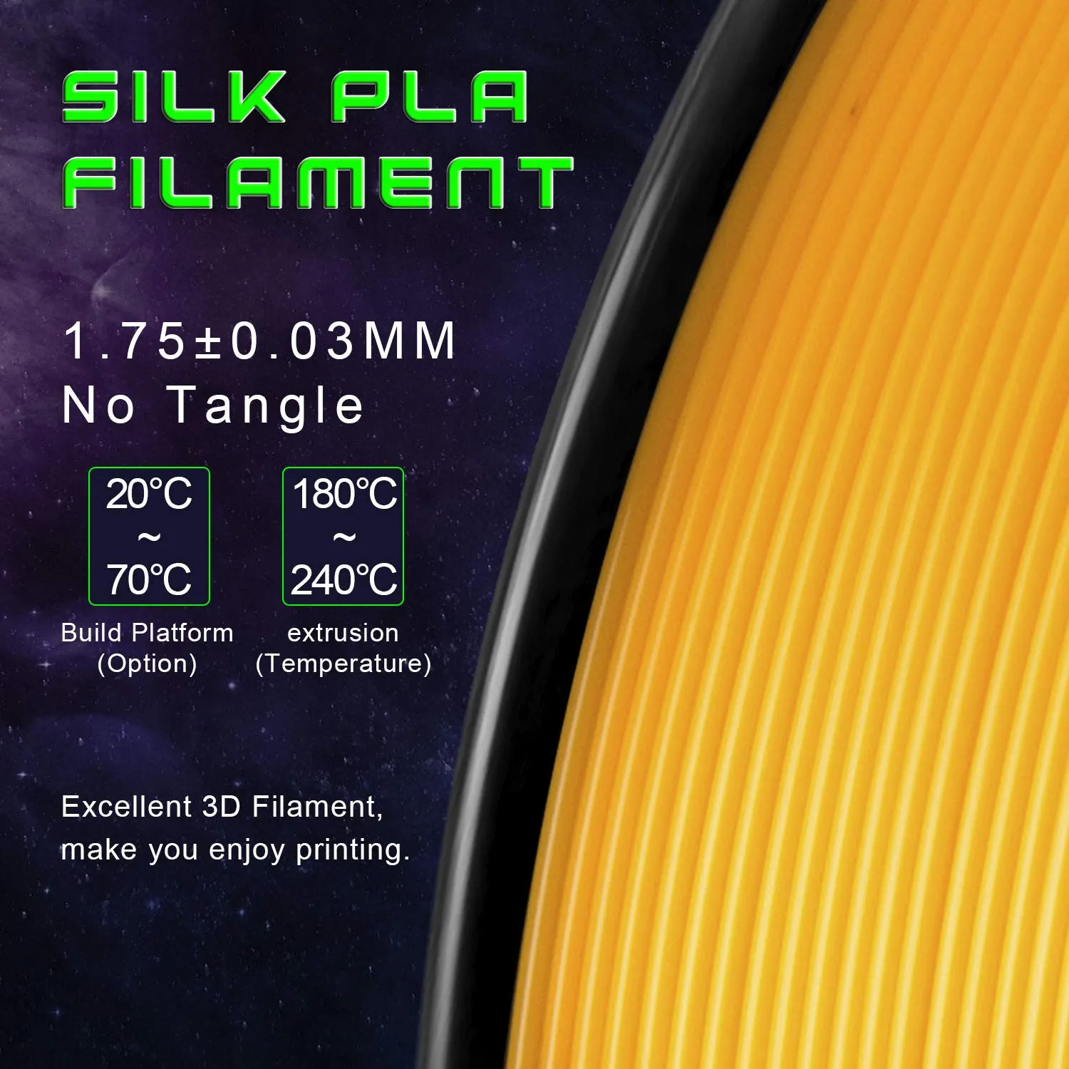 TIANSE Silk filamento PLA 1,75mm arancia oro 1kg cangiante