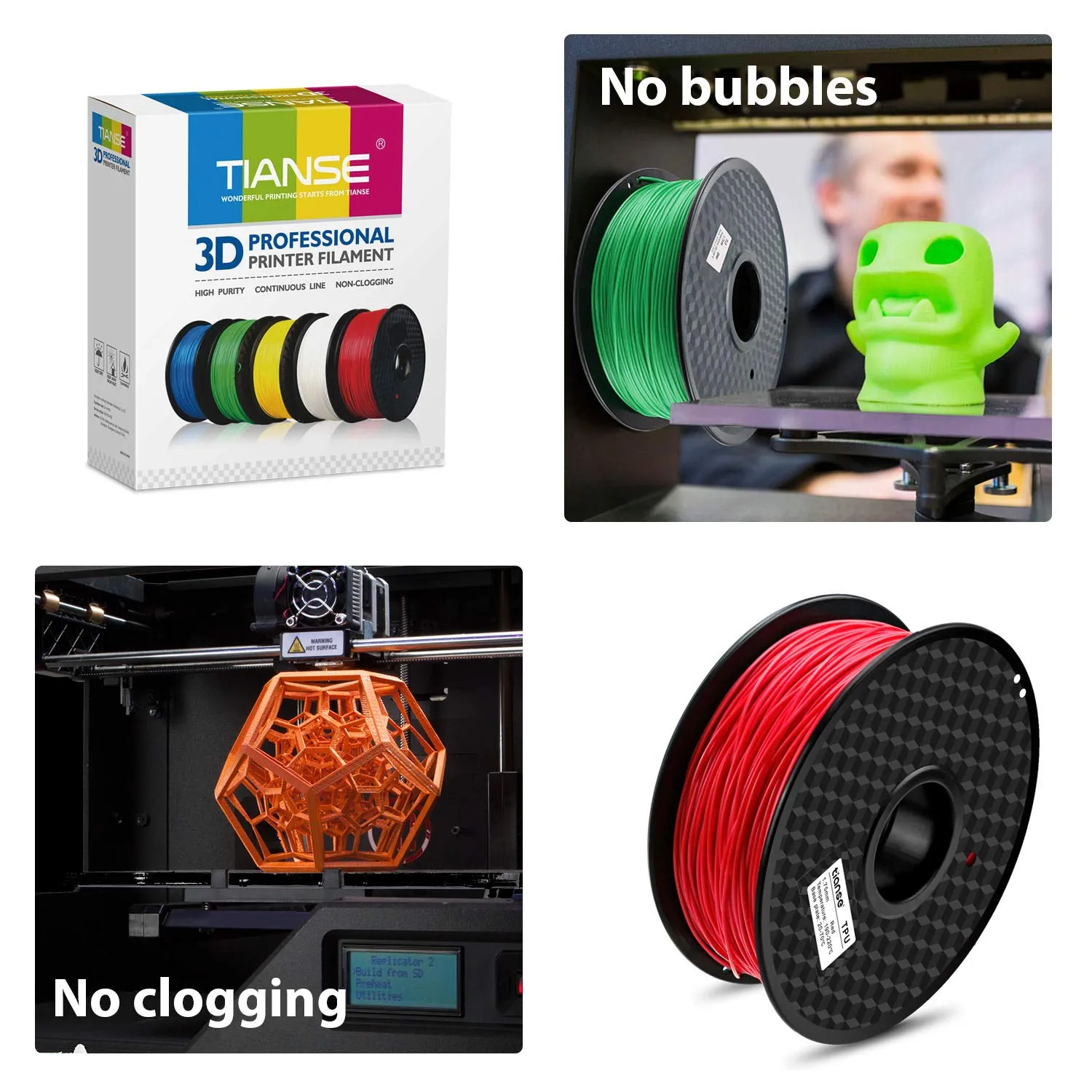 TIANSE Filamento TPU 1,75 mm rosso luce 1 kg flessibile