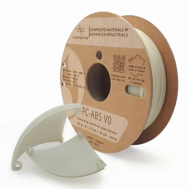 Nanovia PC-ABS V0 filamento 3D bianco ignifugo