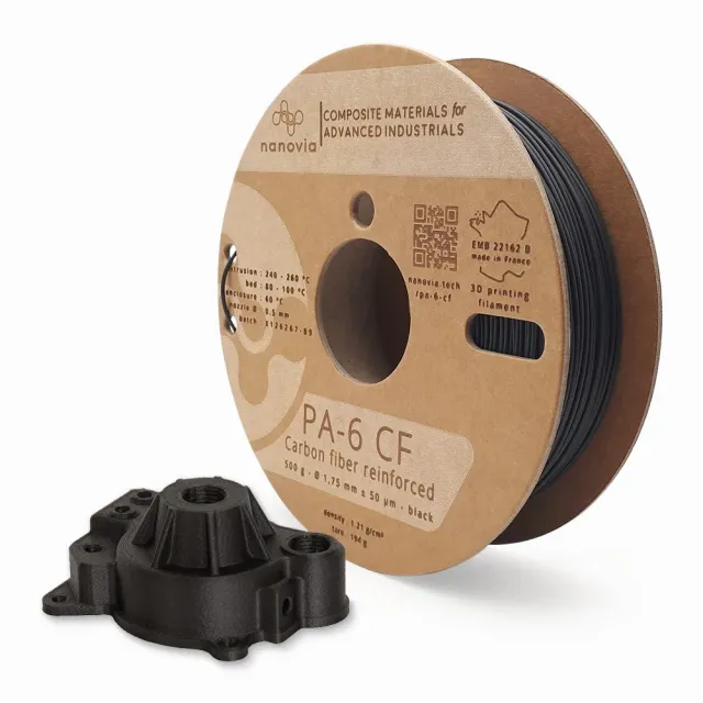 Nanovia PA-6 CF filamento 1,75 mm nero rinforzato carbonio