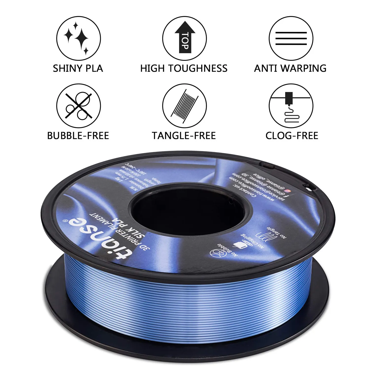 TIANSE Silk filamento PLA 1,75mm argento blu 1kg setoso