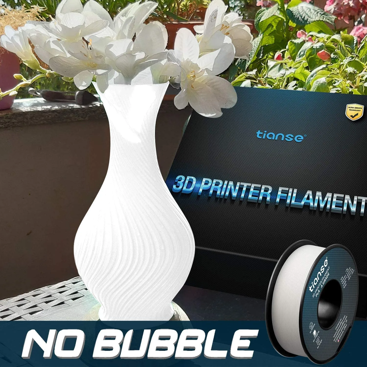 TIANSE Filamento PLA 1,75 mm bianco 1 kg precisione +/-0,03 mm