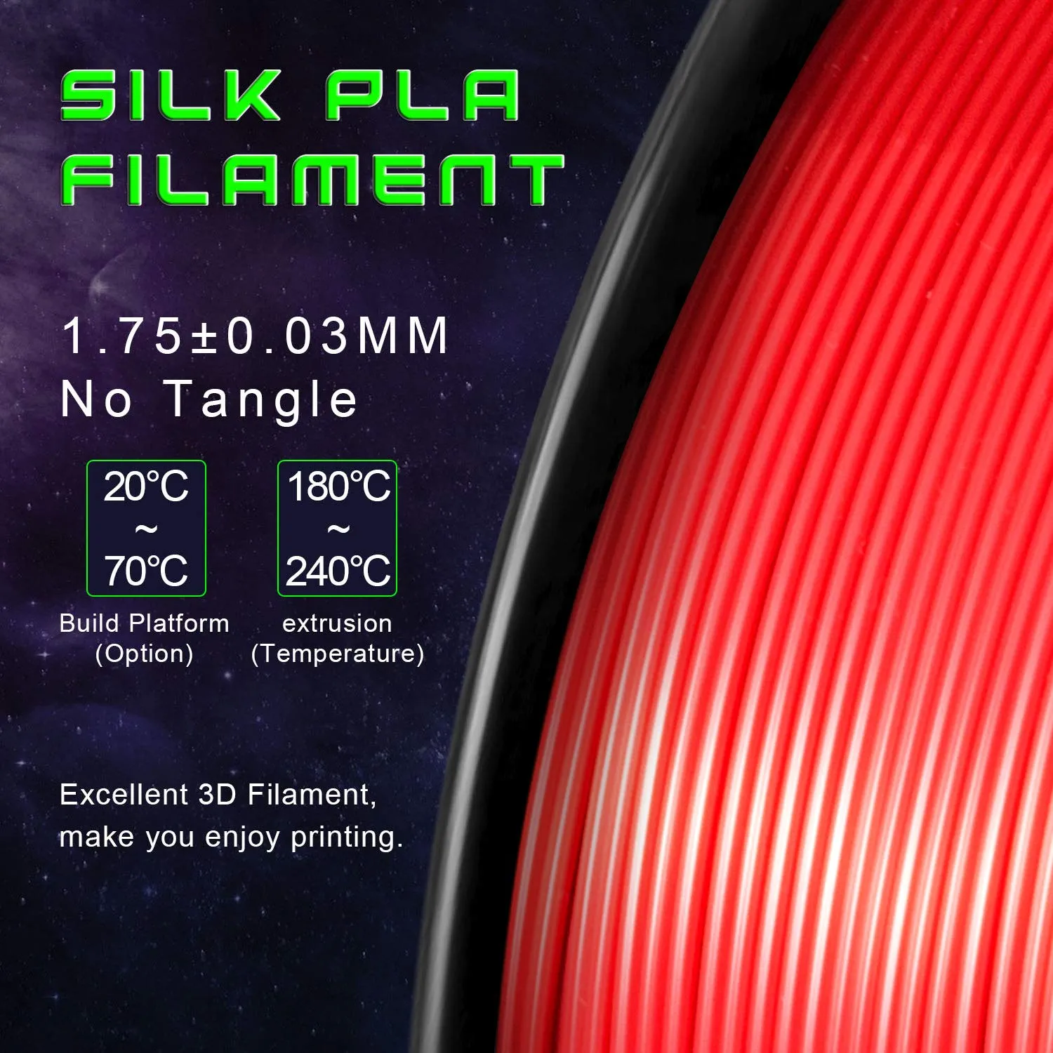 TIANSE Silk filamento PLA 1,75mm rosso 1kg effetto seta