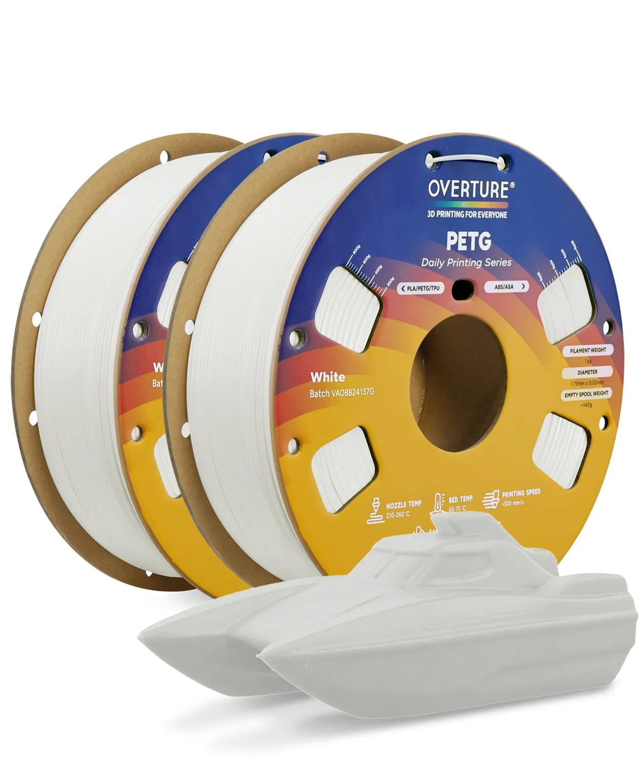 Overture High Speed PETG filamento 1.75mm nero bianco 2 pack